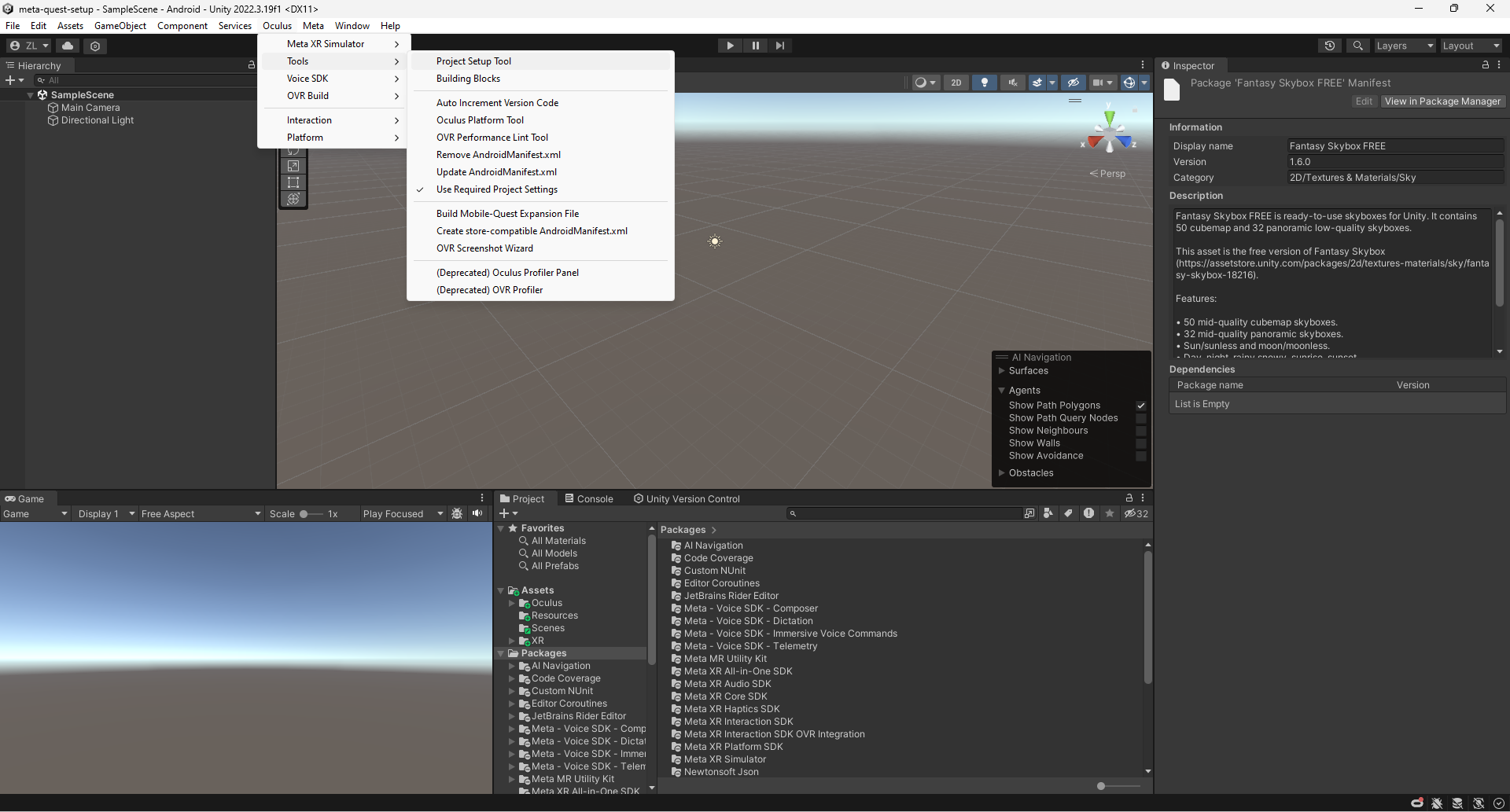 Project tool setup screenshot