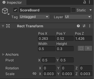 Inspector in Unity Editor where you select the scale for the Canvas