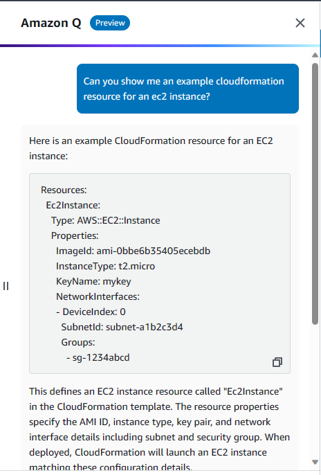 AWS Q Docs Question Screenshot